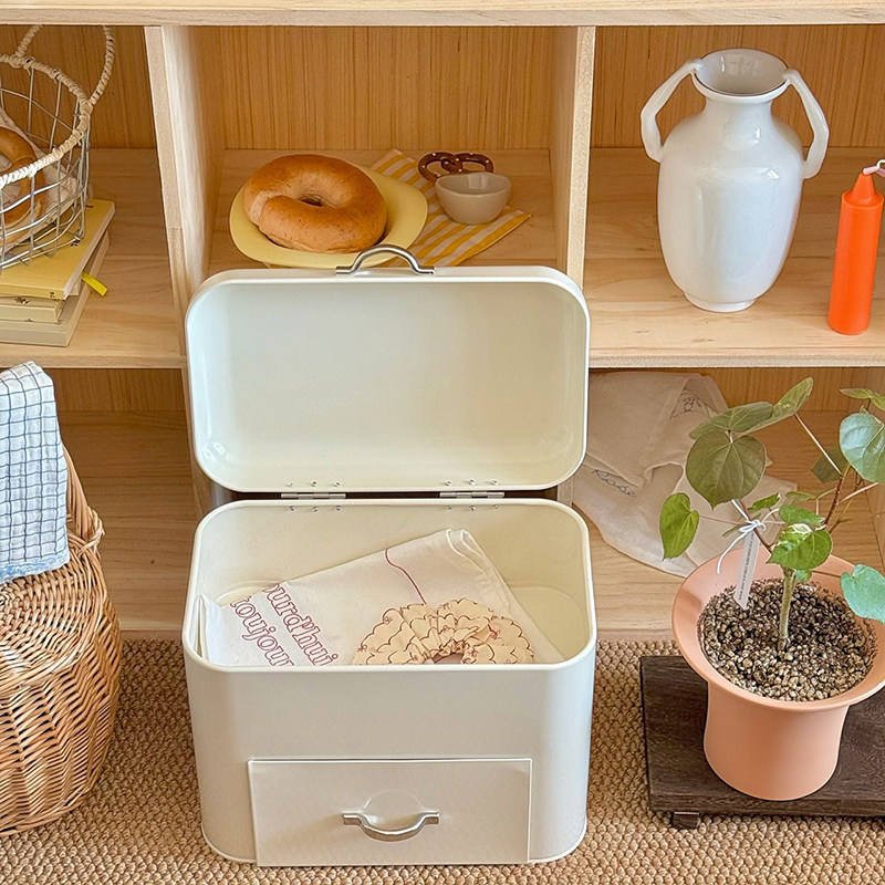 クリームスタイルの鉄製収納キャビネット、蓋付き2層引き出しオ - Food Storage In Cabinets のレビューと価格