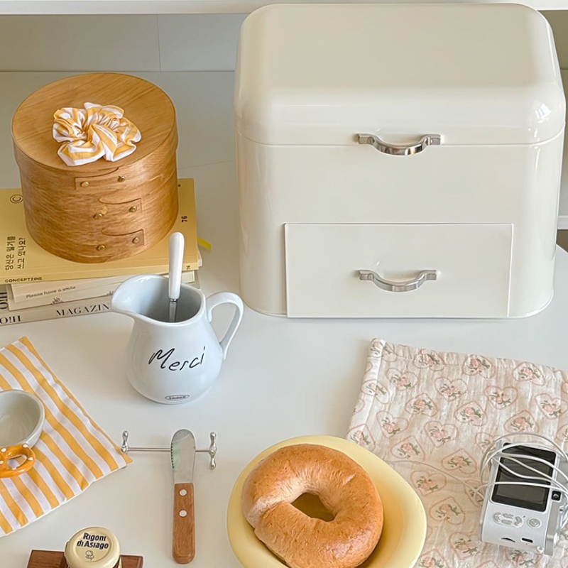 クリームスタイルの鉄製収納キャビネット、蓋付き2層引き出しオ - Food Storage In Cabinets のレビューと価格
