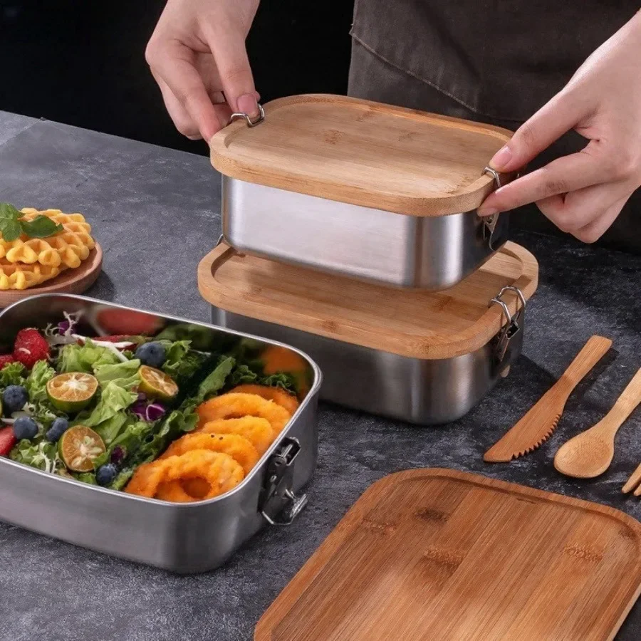新しい304ステンレス製竹製蓋付きランチボックス、和風蓋付き - Food Storage Boxes With Lids のレビューと価格