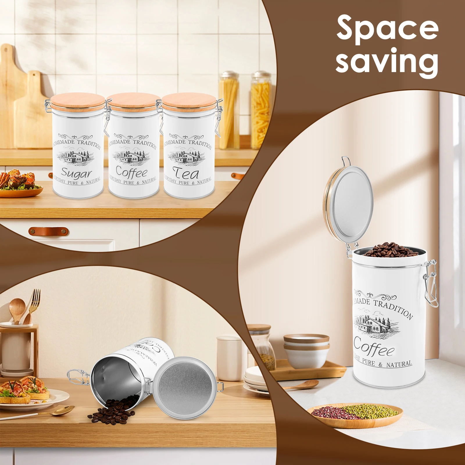 3個セット 茶葉・コーヒー・砂糖用キャニスター 金属製コーヒ - Food Storage Jar Set のレビューと価格