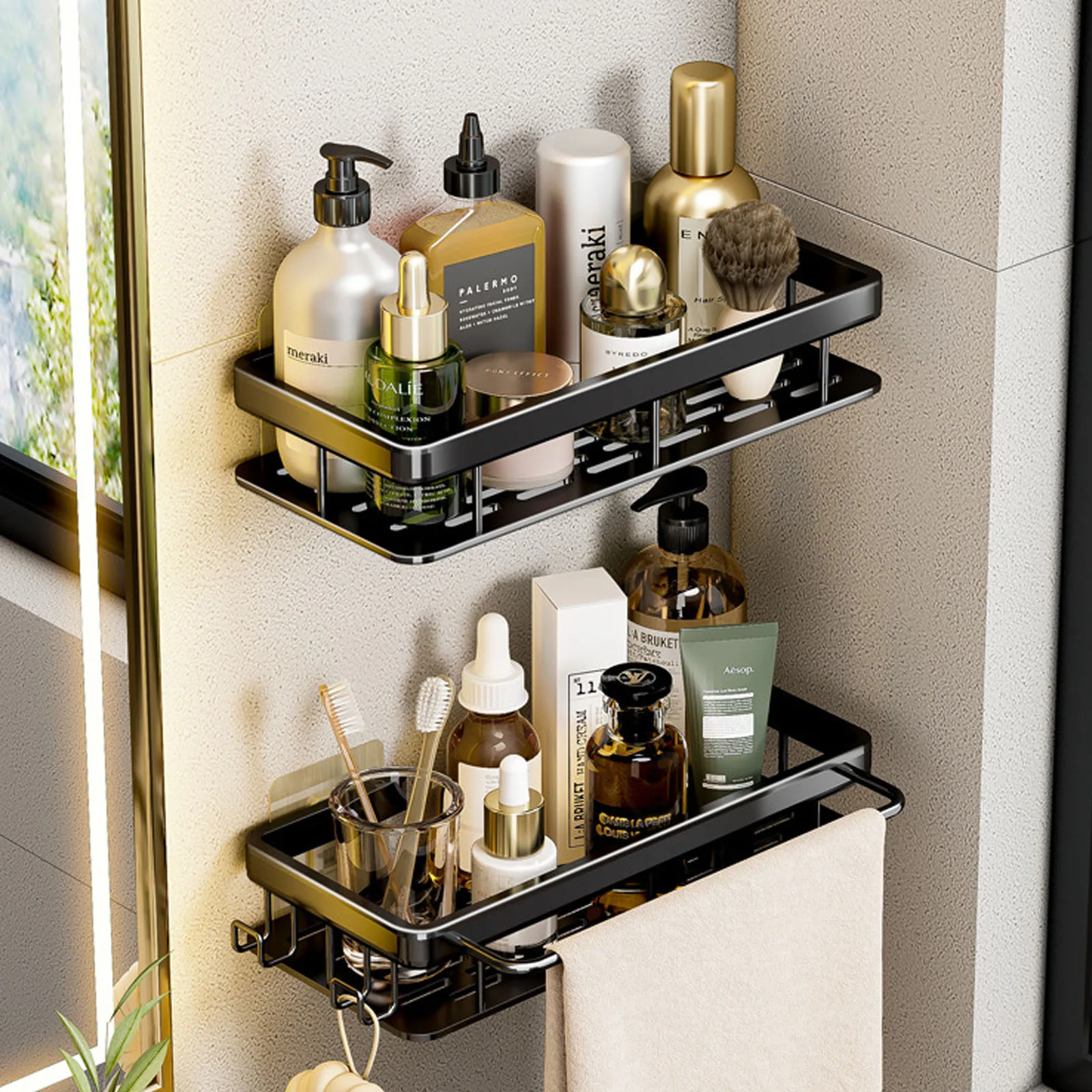 浴室用棚 穴あけ不要 壁掛け シャンプーボトル シャワーコー - Food Storage Shelving のレビューと価格