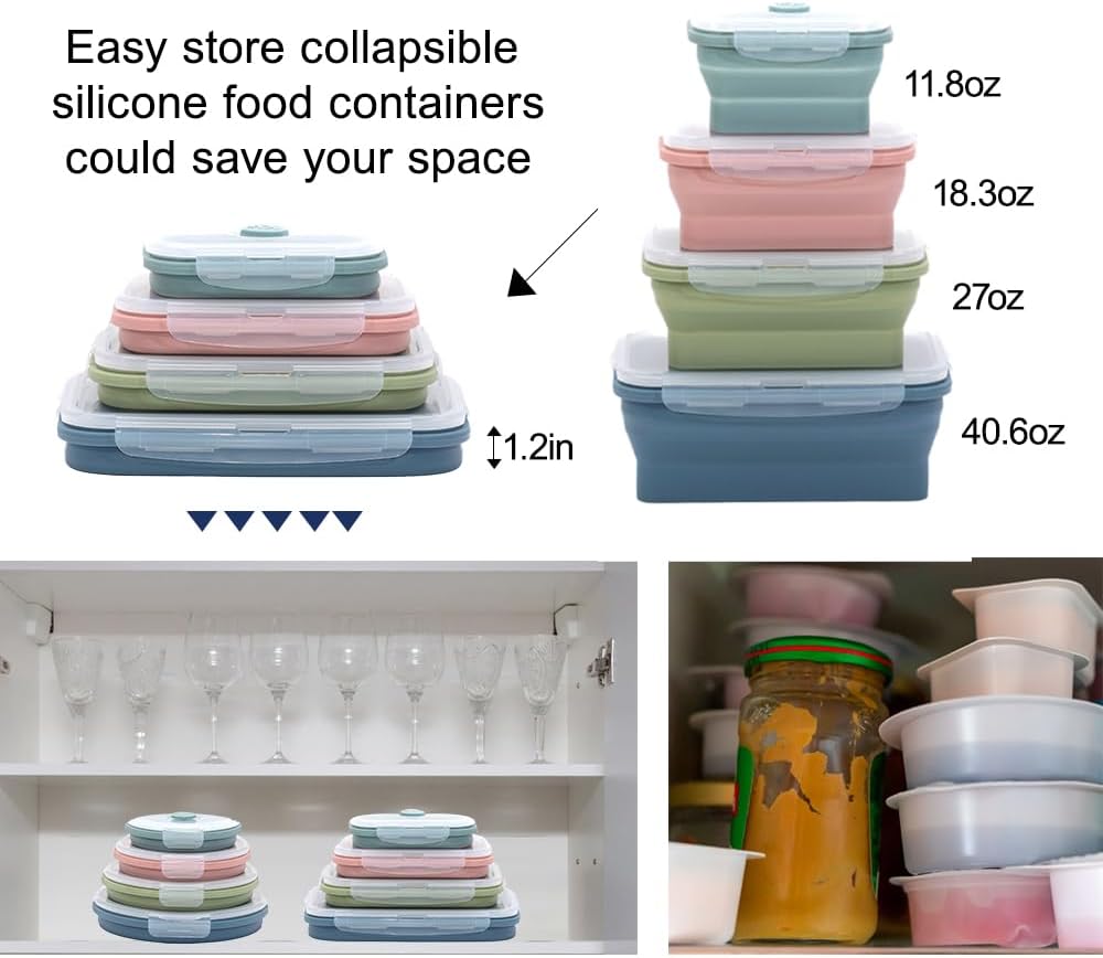 折りたたみ可能なシリコン食品保存容器セット 4 ピース屋外ポ - Food Storage Jar Set のレビューと価格