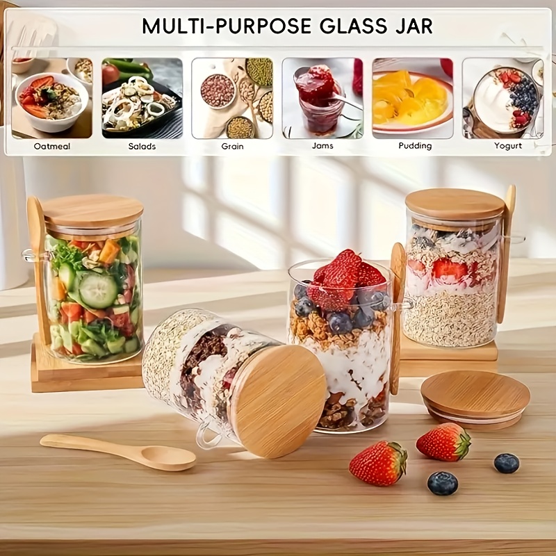 1/2/4/8個入りのオートミール用ガラスカップセット。蓋と - Food Storage Jar Set のレビューと価格