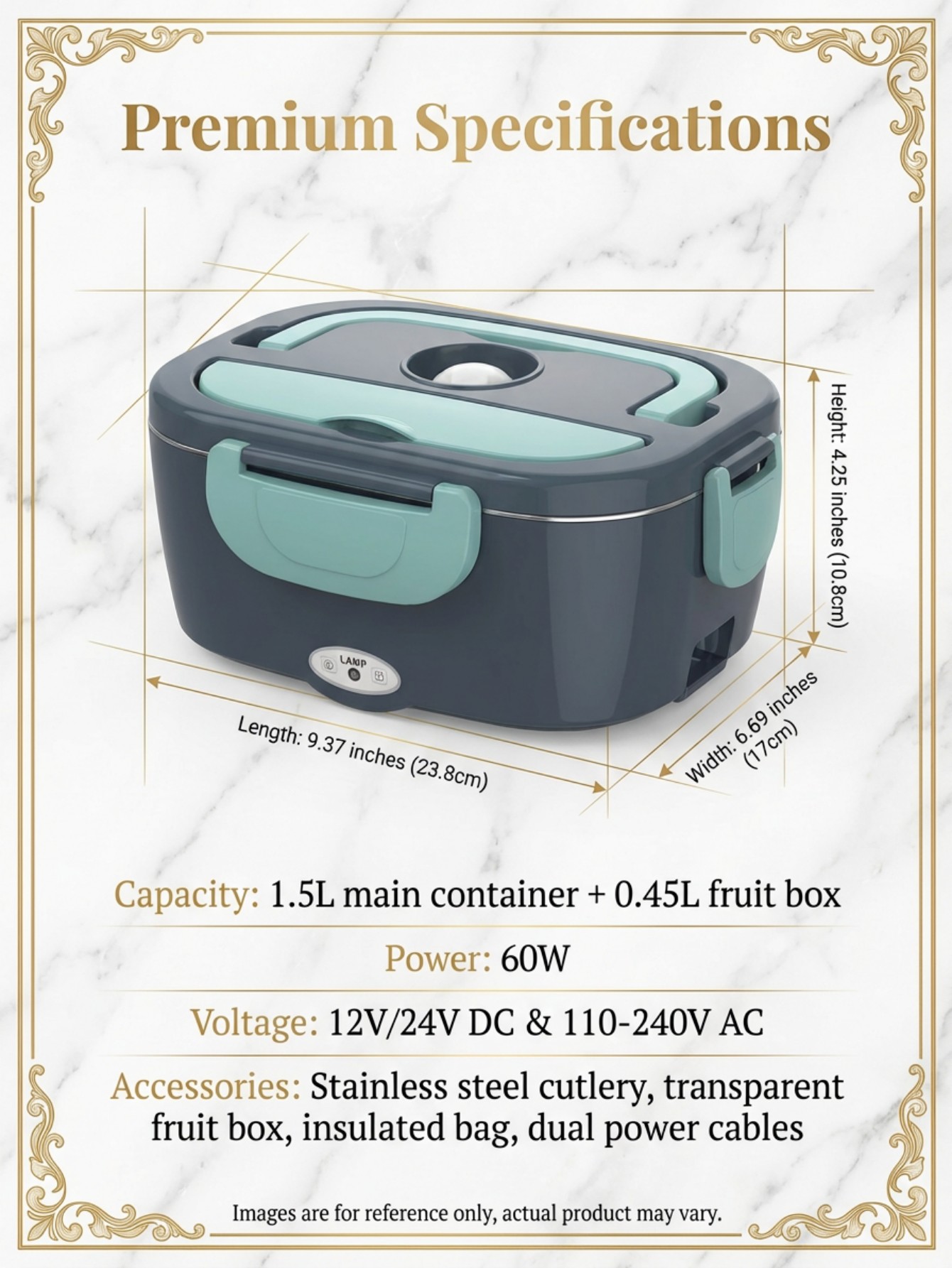 60W電気加熱式ランチボックス 1.5L 304ステンレスス - Portable Food Warmer のレビューと価格