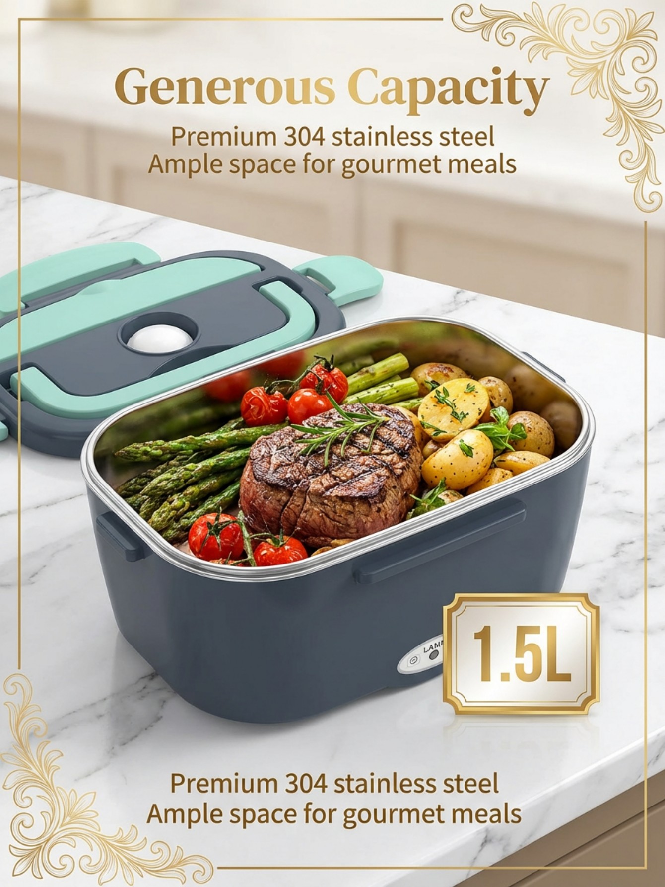 60W電気加熱式ランチボックス 1.5L 304ステンレスス - Portable Food Warmer のレビューと価格