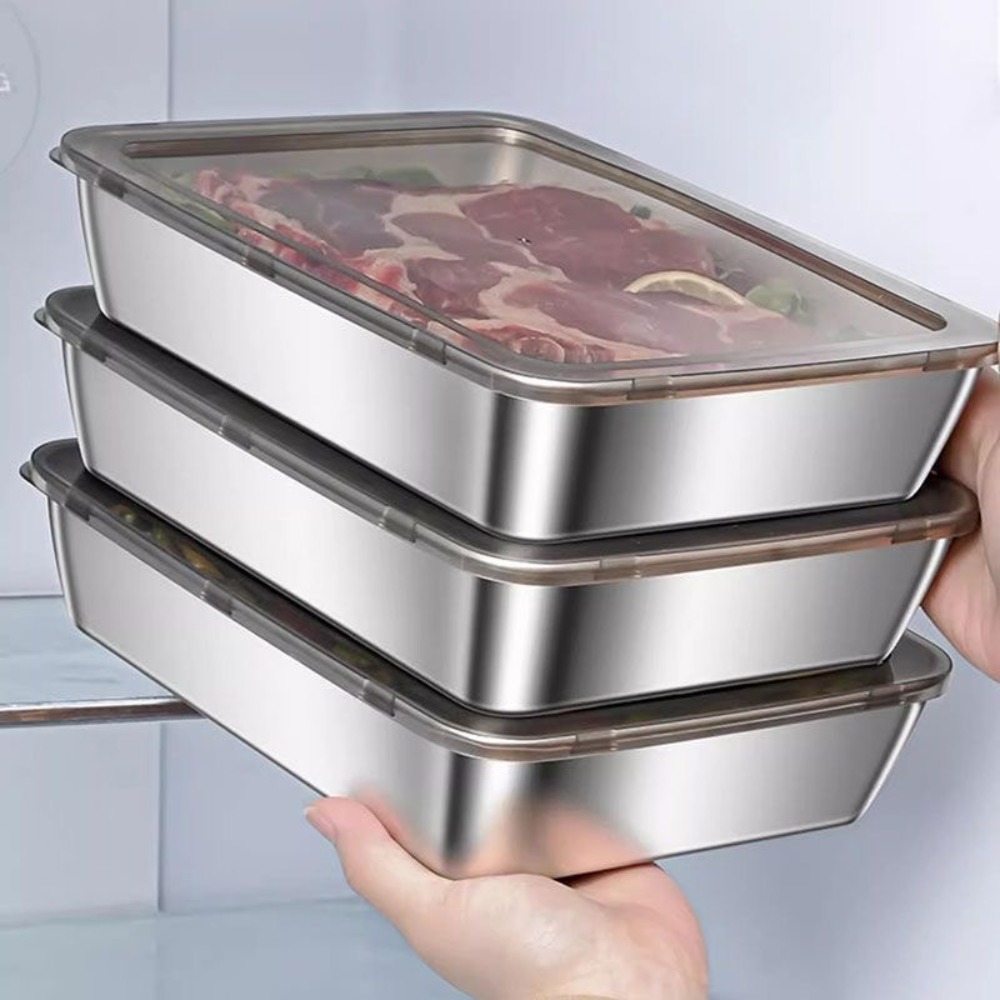 食品グレードのステンレス製サービングトレイ（蓋付き）、多目的 - Food Storage Boxes With Lids のレビューと価格