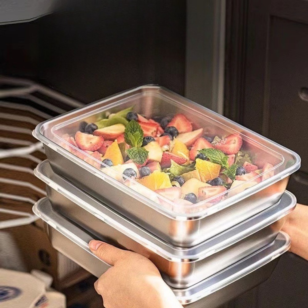 食品グレードのステンレス製サービングトレイ（蓋付き）、多目的 - Food Storage Boxes With Lids のレビューと価格