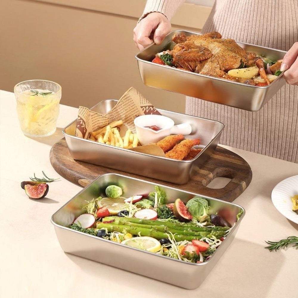 食品グレードのステンレス製サービングトレイ（蓋付き）、多目的 - Food Storage Boxes With Lids のレビューと価格