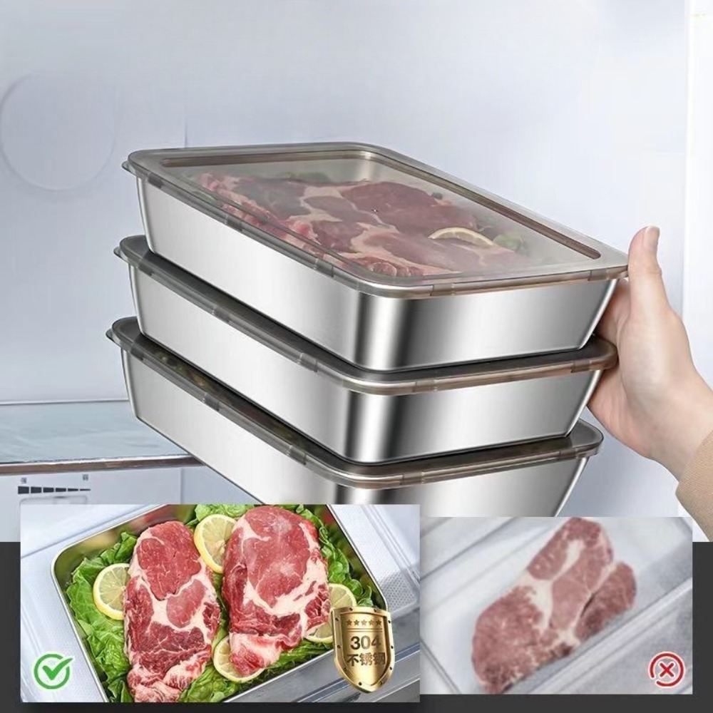 食品グレードのステンレス製サービングトレイ（蓋付き）、多目的 - Food Storage Boxes With Lids のレビューと価格
