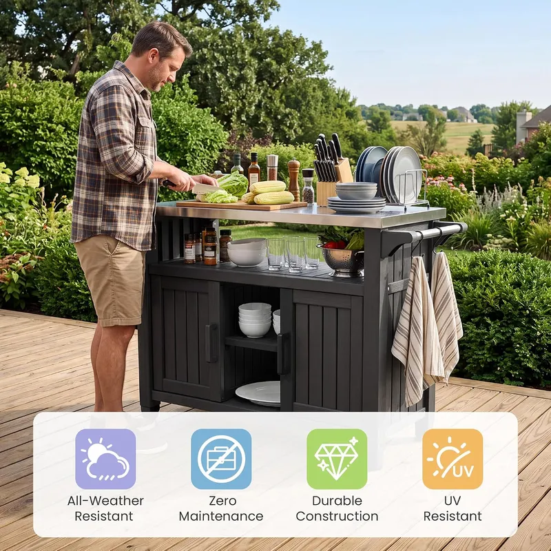 屋外グリルテーブルグリルカート、ステンレス製トップ収納キャビ - Food Storage In Cabinets のレビューと価格
