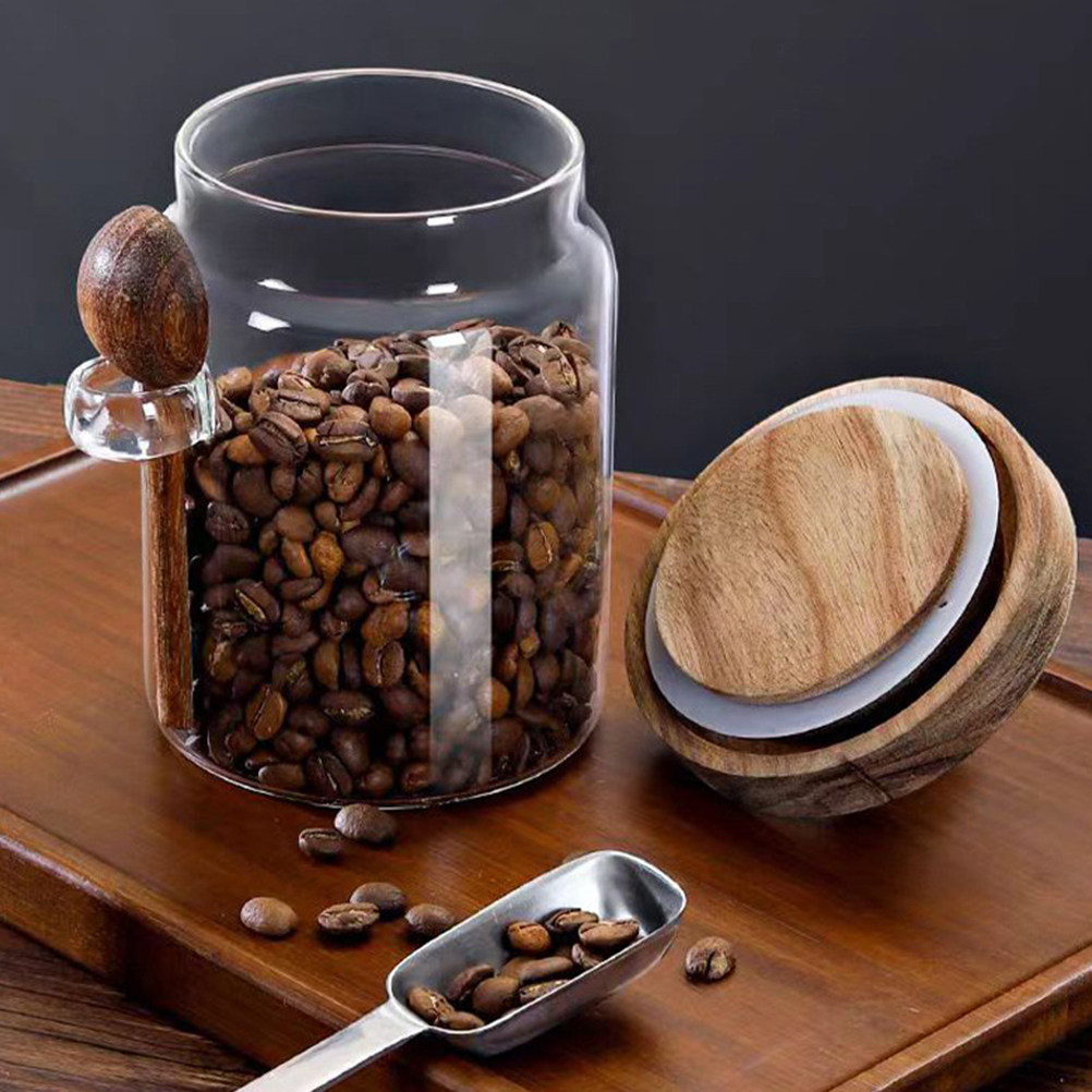 透明ガラス製食品保存容器、気密性のある木製蓋付き、コーヒー容 - Food Storage Pantry のレビューと価格