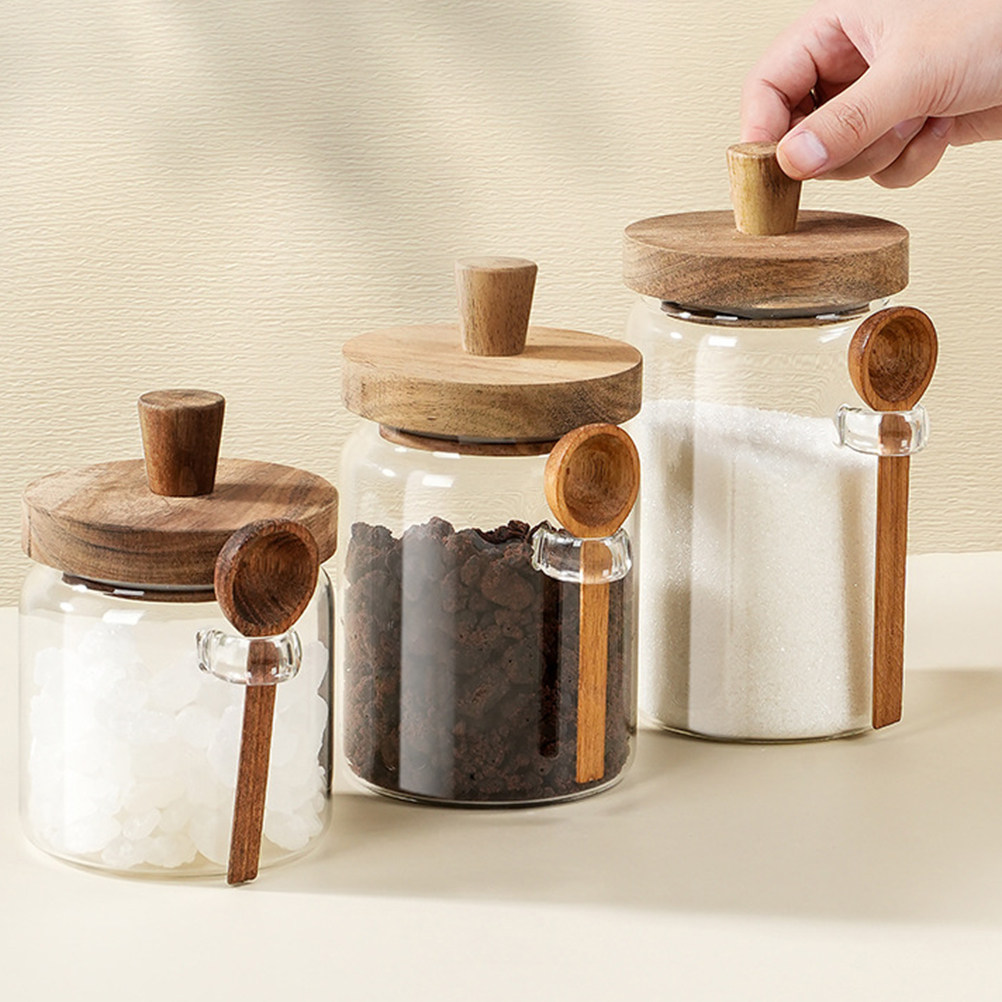 透明ガラス製食品保存容器、気密性のある木製蓋付き、コーヒー容 - Food Storage Pantry のレビューと価格