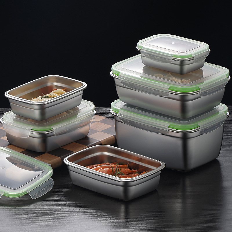 304ステンレス製ランチボックスセット、シリコン製透明蓋付き - Food Storage Boxes With Lids のレビューと価格