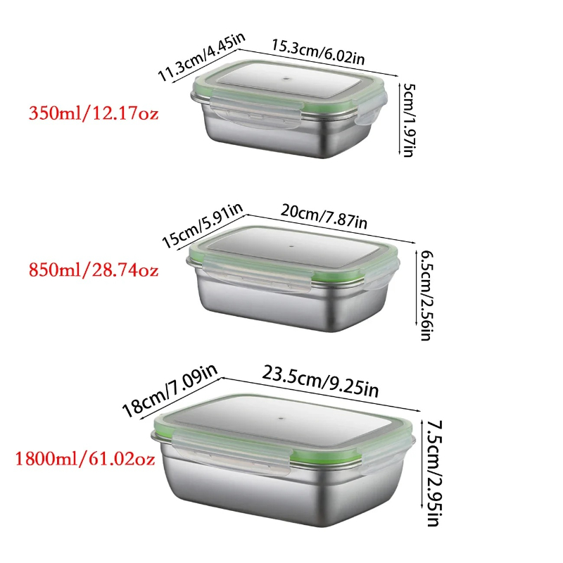 304ステンレス製ランチボックスセット、シリコン製透明蓋付き - Food Storage Boxes With Lids のレビューと価格