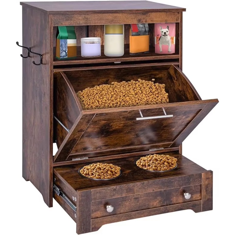 モダンなペットフィーダーステーション：高さのある犬用フード収 - Food Storage In Cabinets のレビューと価格