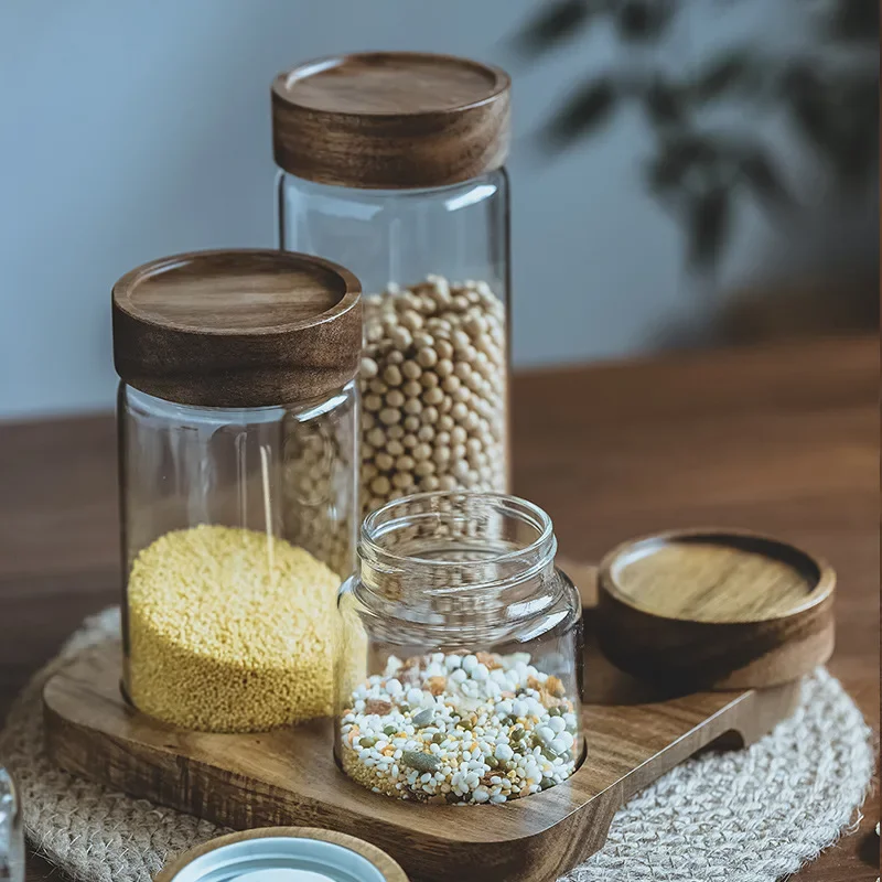 木製蓋付きガラスジャー,気密キャニスター,密閉フード容器,ベ - Food Storage Jar Set のレビューと価格