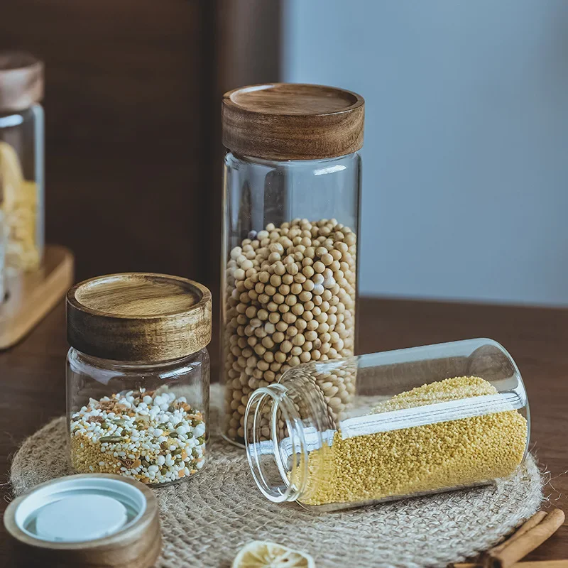 木製蓋付きガラスジャー,気密キャニスター,密閉フード容器,ベ - Food Storage Jar Set のレビューと価格