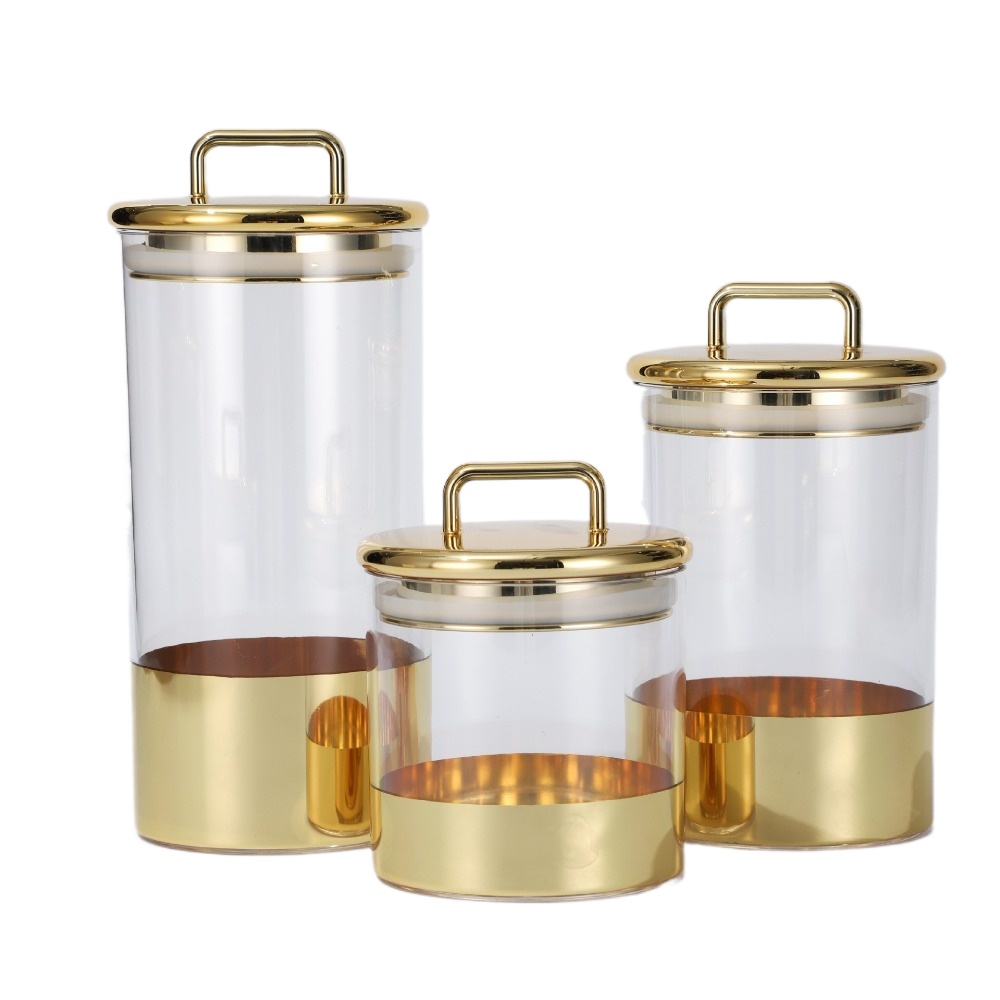 透明なガラスの収納ボックス,防湿,密閉された瓶,金のカバー, - Food Storage Glass のレビューと価格