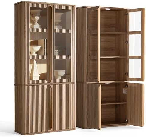 高さ77インチのガラス扉付きパントリーキャビネット、溝付き収 - Food Storage In Cabinets のレビューと価格