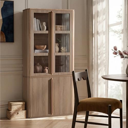 高さ77インチのガラス扉付きパントリーキャビネット、溝付き収 - Food Storage In Cabinets のレビューと価格