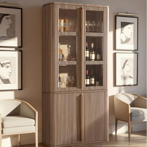 高さ77インチのガラス扉付きパントリーキャビネット、溝付き収 - Food Storage In Cabinets のレビューと価格