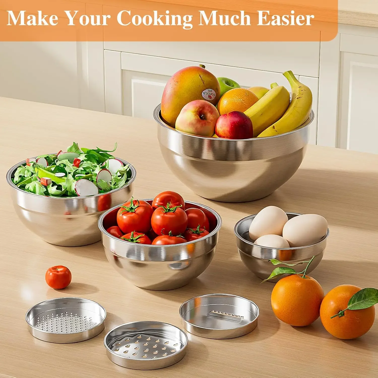 6個セット ステンレス製ミキシングボウル 密閉蓋付き 3種類 - Storage Food Prep のレビューと価格
