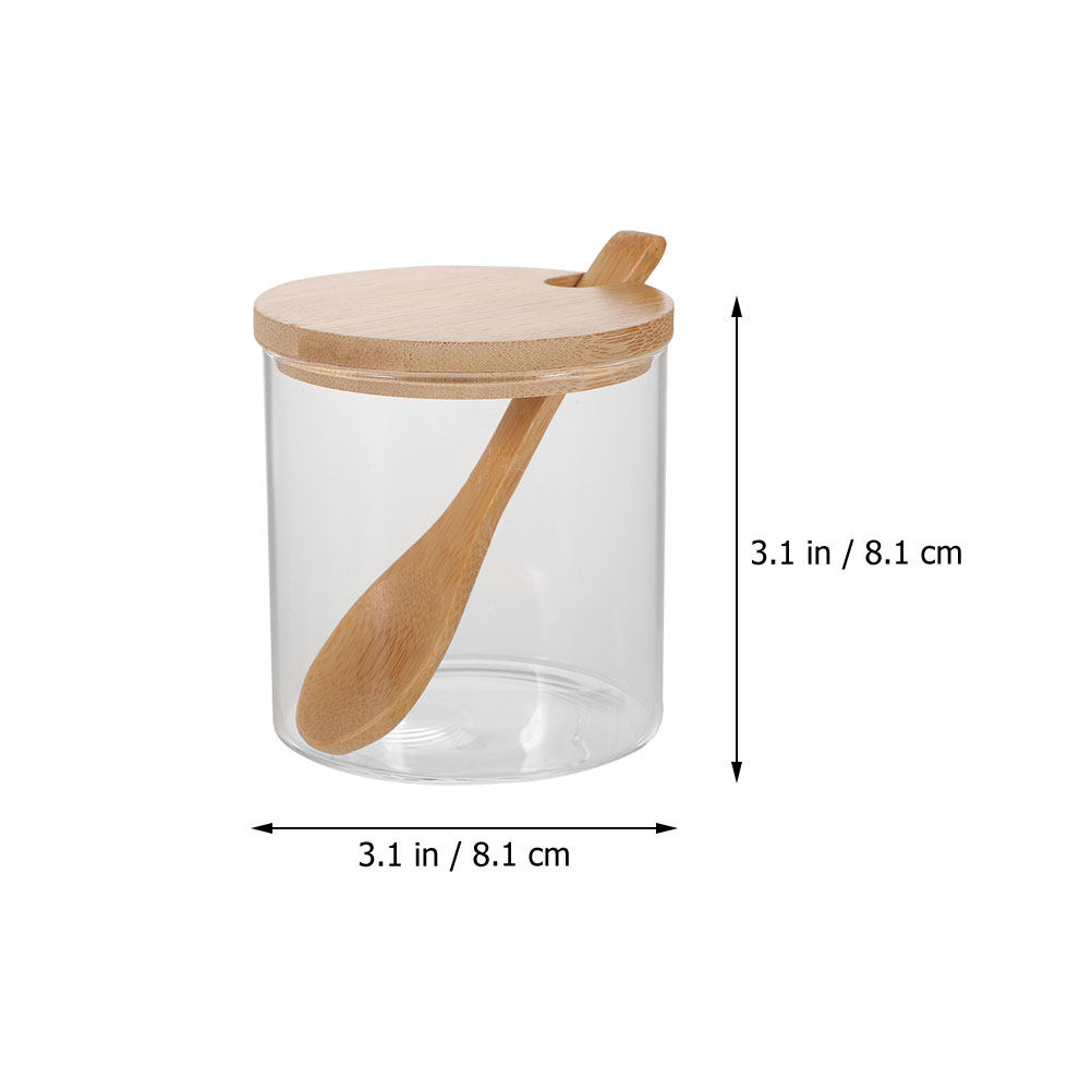 透明なガラス製の調味料入れ2個セット。竹製の蓋とスプーン付き - Food Storage Jar Set のレビューと価格