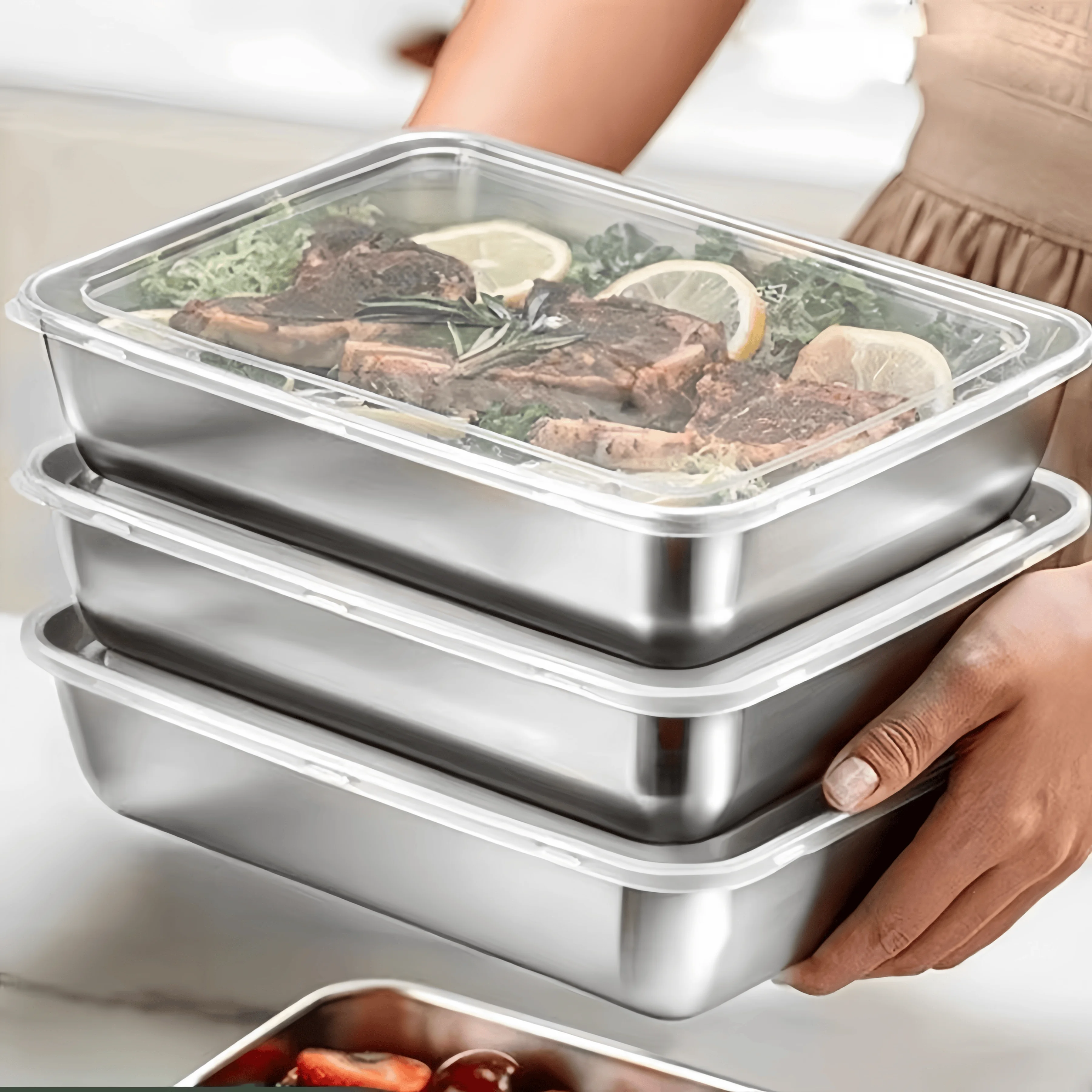 ステンレス製密閉型ランチボックス、鮮度保持長方形食品容器、蓋 - Food Storage Boxes With Lids のレビューと価格